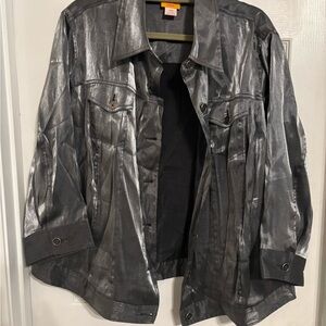 Ruby Rd. Metallic Silver Button-Up Jacket 18W